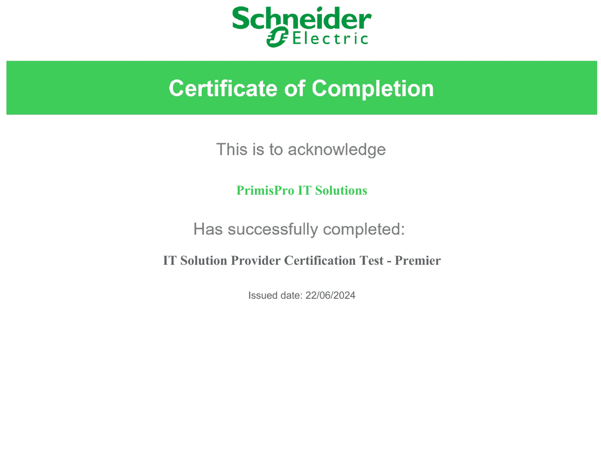 Schneider Electric IT Solution Provider Certification Test – Premier document